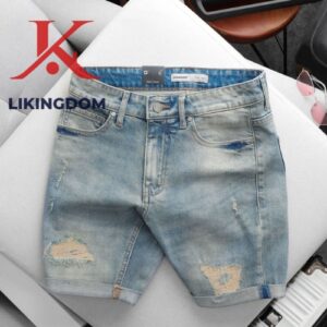 ICONDENIM Men's Denim Shorts - Basic 5-Pocket Ripped Wash